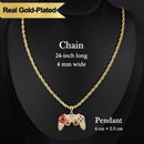 Holylegend 14K Real Gold-Plated Game Controller Necklace, Sony-Inspired CZ Diamond Pendant, 24" Cuban & Rope Chain, Hip Hop Jewelry Gift for PlayStation Fans
