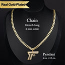 Holylegend 14K Real Gold-Plated Gun Pendant Necklace with AAAA CZ Diamonds, Streetwear Cuban and Rope Chain Jewelry, Bling Accessories Gift for Him, Men's Iced Out Hip Hop Chain