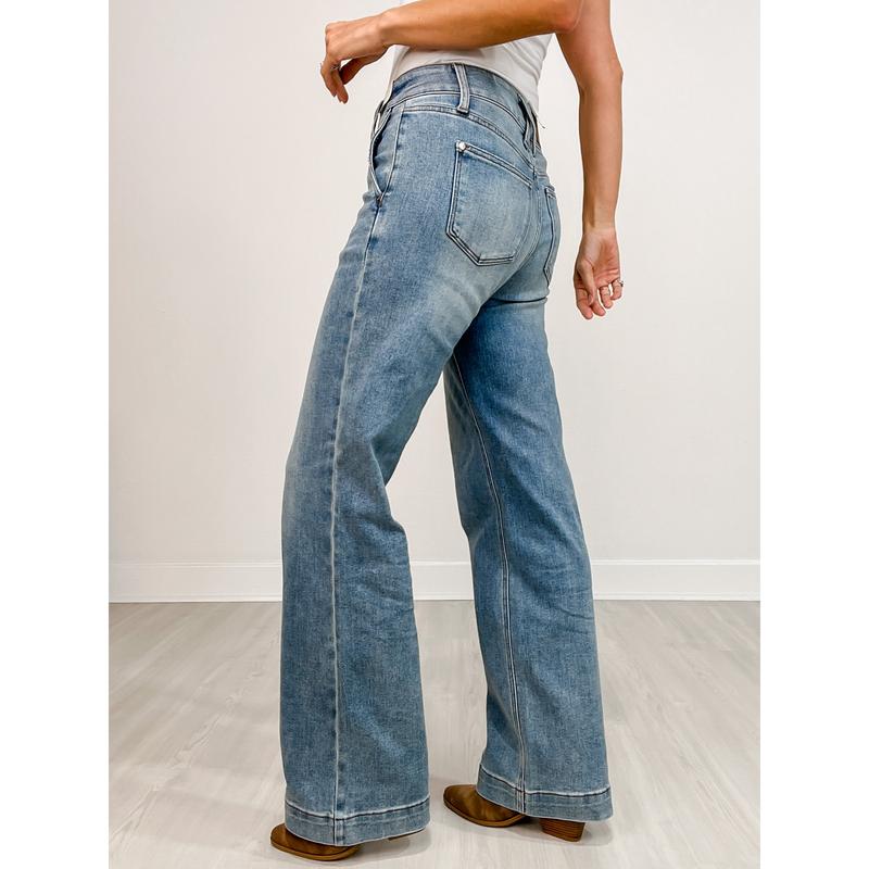 Judy Blue DOUBLE TAKE Double Button Waistband Wide Leg Jeans