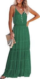 PRETTYGARDEN Sundress for Women 2025 Summer Spaghetti Strap Sleeveless High Waist Beach Long Maxi Dresses