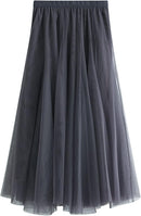 Dirholl Women's A-Line Fairy Patterned Elastic Waist Ruffle Mesh Layered Midi Skirt
