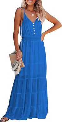 PRETTYGARDEN Sundress for Women 2025 Summer Spaghetti Strap Sleeveless High Waist Beach Long Maxi Dresses