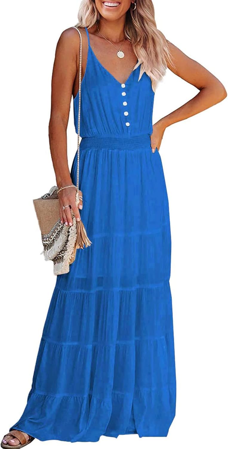 PRETTYGARDEN Sundress for Women 2025 Summer Spaghetti Strap Sleeveless High Waist Beach Long Maxi Dresses