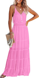 PRETTYGARDEN Sundress for Women 2025 Summer Spaghetti Strap Sleeveless High Waist Beach Long Maxi Dresses