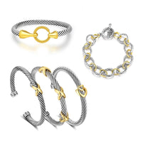Mytys 5Pcs Women’s Cuff Bracelet Set – Elegant Two-Tone Bangles, Perfect Gift Stylish Jewelry Trendy Fashionable Accessories