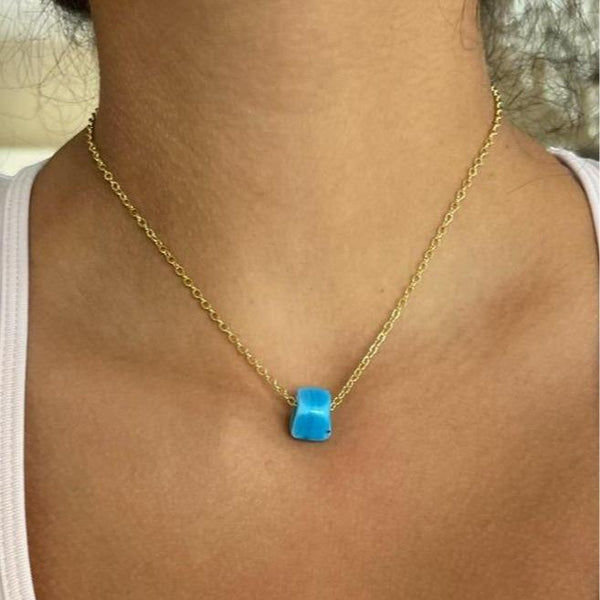 Protect Your Peace 18k Gold Plated Adjustable Chain and Turquoise Glass Bead Necklace For All Genders - Vibrant Hue, Protective Properties, 3 Chain Lengths