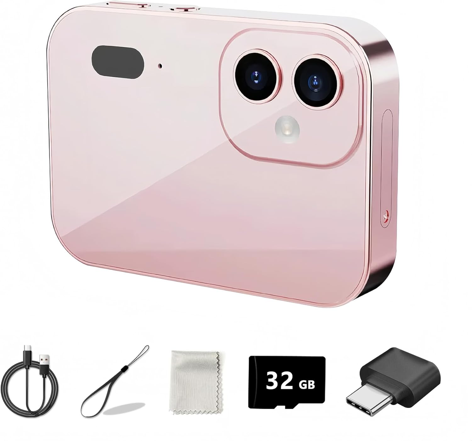 D6 Digital Camera with Auto Focus & 4K Video Recording - 64MP Portable Compact UHD Camera, 16X Digital Zoom, Anti-Shake, Includes 32GB Card - for Teens & Adult Beginners (Pink)