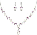 EVER FAITH Wedding Pearl Jewelry for Bride CZ Crystal Simulated Pearls Floral Vine Filigree Bridal Necklace Earrings Set