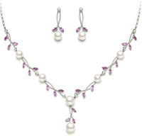EVER FAITH Wedding Pearl Jewelry for Bride CZ Crystal Simulated Pearls Floral Vine Filigree Bridal Necklace Earrings Set