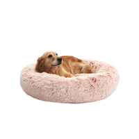 Bedfolks Calming Donut Dog Bed, 45-Inch Round Plush Anti-Anxiety Dog Bed, Washable with Non-Slip Bottom (Pink, Extra Large)