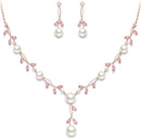 EVER FAITH Wedding Pearl Jewelry for Bride CZ Crystal Simulated Pearls Floral Vine Filigree Bridal Necklace Earrings Set