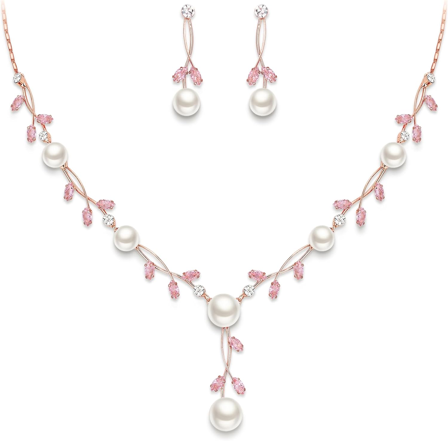 EVER FAITH Wedding Pearl Jewelry for Bride CZ Crystal Simulated Pearls Floral Vine Filigree Bridal Necklace Earrings Set