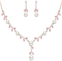 EVER FAITH Wedding Pearl Jewelry for Bride CZ Crystal Simulated Pearls Floral Vine Filigree Bridal Necklace Earrings Set
