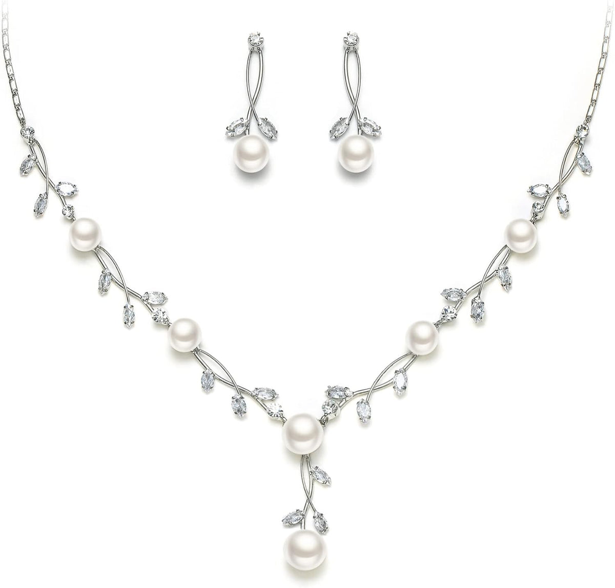 1-Earrings+Necklace_Clear Silver-Tone