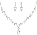 EVER FAITH Wedding Pearl Jewelry for Bride CZ Crystal Simulated Pearls Floral Vine Filigree Bridal Necklace Earrings Set