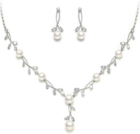 EVER FAITH Wedding Pearl Jewelry for Bride CZ Crystal Simulated Pearls Floral Vine Filigree Bridal Necklace Earrings Set