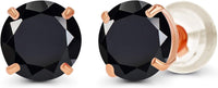 Solid 14K Yellow, White or Rose Gold 4mm Round Genuine Gemstone Birthstone Prong Set Stud Earrings For Women