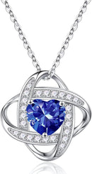 Iefil 925 Sterling Silver Love Knot Birthstone Necklace, Natural or Created Gemstone, Anniversary Birthday Gifts for Women, Jewelry Gifts for Wife Mom Girlfriend