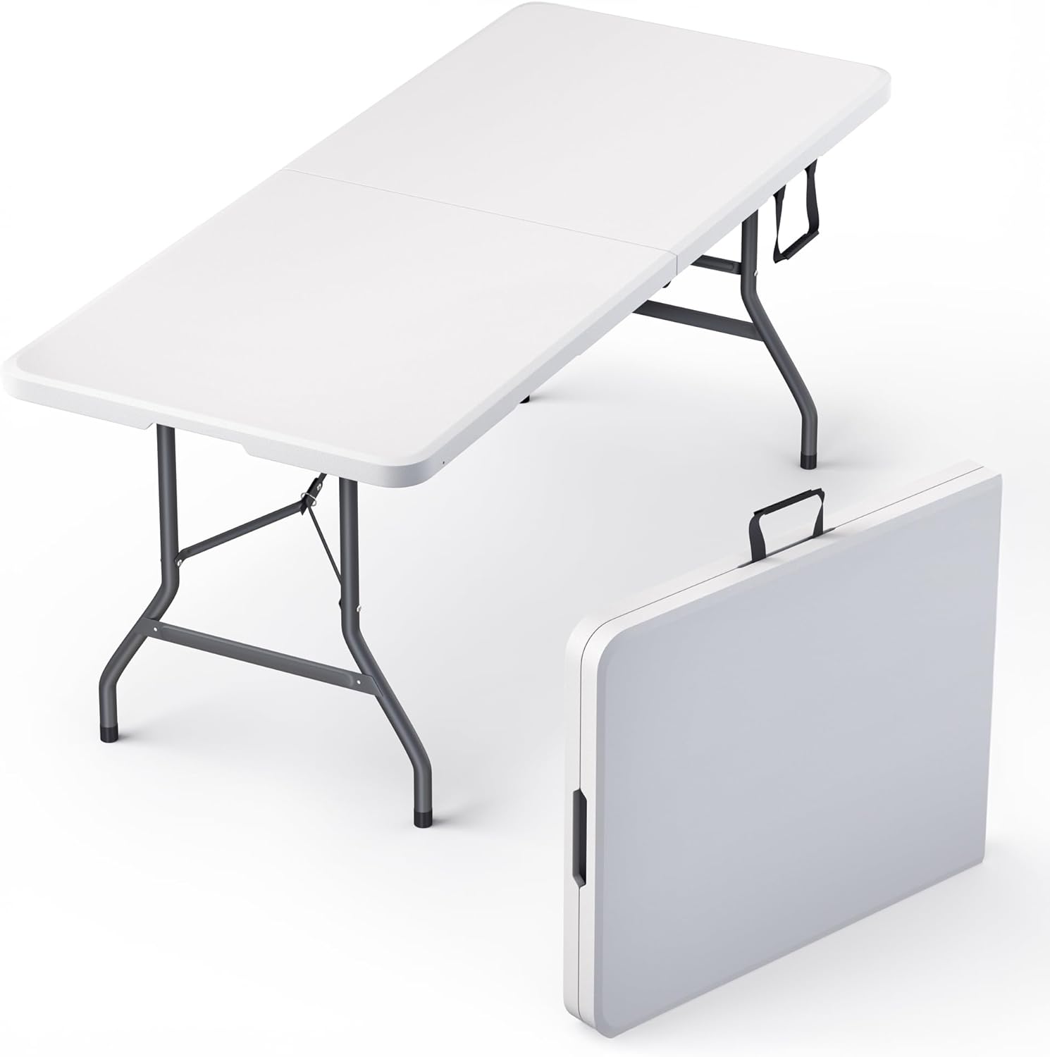4 Feet Foldable Table Adjustable Height with Built in Handle, Steel Legs | Heavy Duty Portable | Perfect for Party, Dining, Wedding, Events, Picnic Indoor, Outdoor, Camping, Utility, Folding