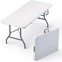 4 Feet Foldable Table Adjustable Height with Built in Handle, Steel Legs | Heavy Duty Portable | Perfect for Party, Dining, Wedding, Events, Picnic Indoor, Outdoor, Camping, Utility, Folding