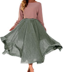 ASHER FASHION Women's Bohemian Style Elastic Waist Band Cotton Linen Long Maxi Skirt Dress