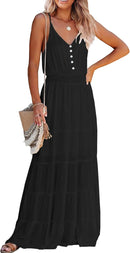PRETTYGARDEN Sundress for Women 2025 Summer Spaghetti Strap Sleeveless High Waist Beach Long Maxi Dresses