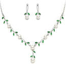 EVER FAITH Wedding Pearl Jewelry for Bride CZ Crystal Simulated Pearls Floral Vine Filigree Bridal Necklace Earrings Set