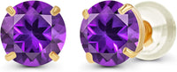 Solid 14K Yellow, White or Rose Gold 4mm Round Genuine Gemstone Birthstone Prong Set Stud Earrings For Women