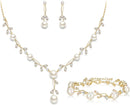 EVER FAITH Wedding Pearl Jewelry for Bride CZ Crystal Simulated Pearls Floral Vine Filigree Bridal Necklace Earrings Set
