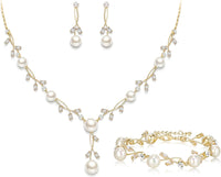 EVER FAITH Wedding Pearl Jewelry for Bride CZ Crystal Simulated Pearls Floral Vine Filigree Bridal Necklace Earrings Set