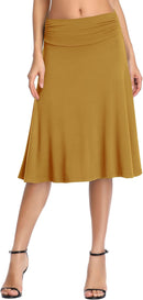 Urban CoCo Women's Ruched High Waist Knee Length Jersey A-Line Stretchy Flared Casual Skirt