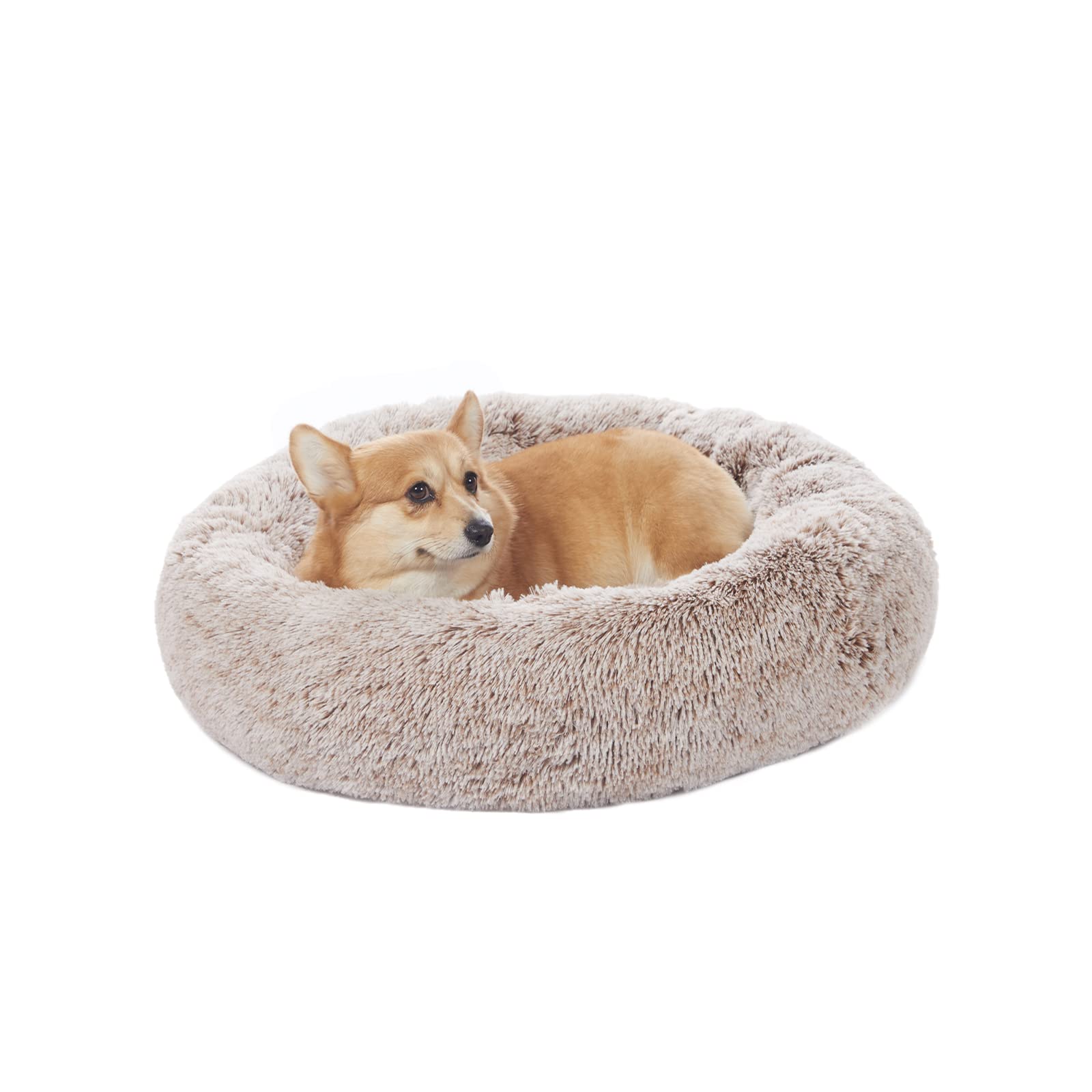Bedfolks Calming Donut Dog Bed, 45-Inch Round Plush Anti-Anxiety Dog Bed, Washable with Non-Slip Bottom (Pink, Extra Large)