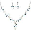 EVER FAITH Wedding Pearl Jewelry for Bride CZ Crystal Simulated Pearls Floral Vine Filigree Bridal Necklace Earrings Set
