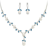 EVER FAITH Wedding Pearl Jewelry for Bride CZ Crystal Simulated Pearls Floral Vine Filigree Bridal Necklace Earrings Set