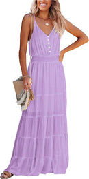 PRETTYGARDEN Sundress for Women 2025 Summer Spaghetti Strap Sleeveless High Waist Beach Long Maxi Dresses