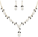 EVER FAITH Wedding Pearl Jewelry for Bride CZ Crystal Simulated Pearls Floral Vine Filigree Bridal Necklace Earrings Set
