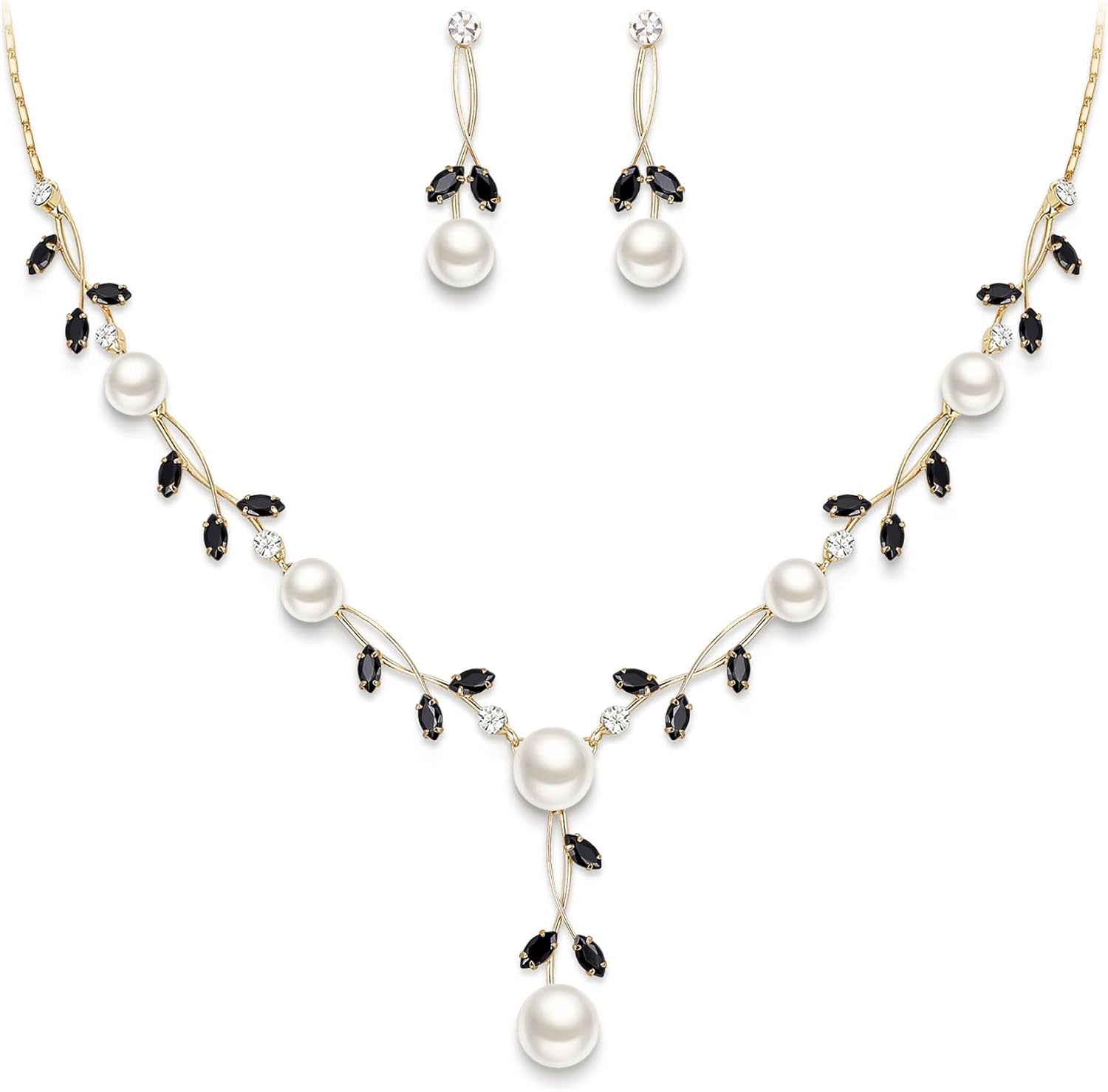EVER FAITH Wedding Pearl Jewelry for Bride CZ Crystal Simulated Pearls Floral Vine Filigree Bridal Necklace Earrings Set