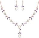 EVER FAITH Wedding Pearl Jewelry for Bride CZ Crystal Simulated Pearls Floral Vine Filigree Bridal Necklace Earrings Set