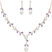 EVER FAITH Wedding Pearl Jewelry for Bride CZ Crystal Simulated Pearls Floral Vine Filigree Bridal Necklace Earrings Set