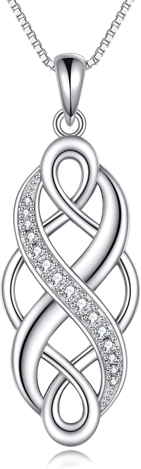 YFN Irish Celtic Knot Created Opal Pendant Necklace Sterling Silver Black Necklaces for Women Men 18"
