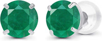 Solid 14K Yellow, White or Rose Gold 4mm Round Genuine Gemstone Birthstone Prong Set Stud Earrings For Women