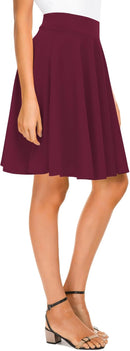 Urban CoCo Women's Basic Midi Skirt Versatile Stretchy Flared Casual High Waisted Skirt