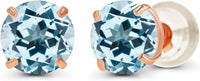 Solid 14K Yellow, White or Rose Gold 4mm Round Genuine Gemstone Birthstone Prong Set Stud Earrings For Women