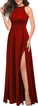 MUSHARE Women's Halter Neck Sexy Split Cocktail Party Maxi Long Formal Dress