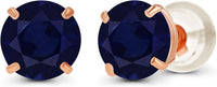 Solid 14K Yellow, White or Rose Gold 4mm Round Genuine Gemstone Birthstone Prong Set Stud Earrings For Women