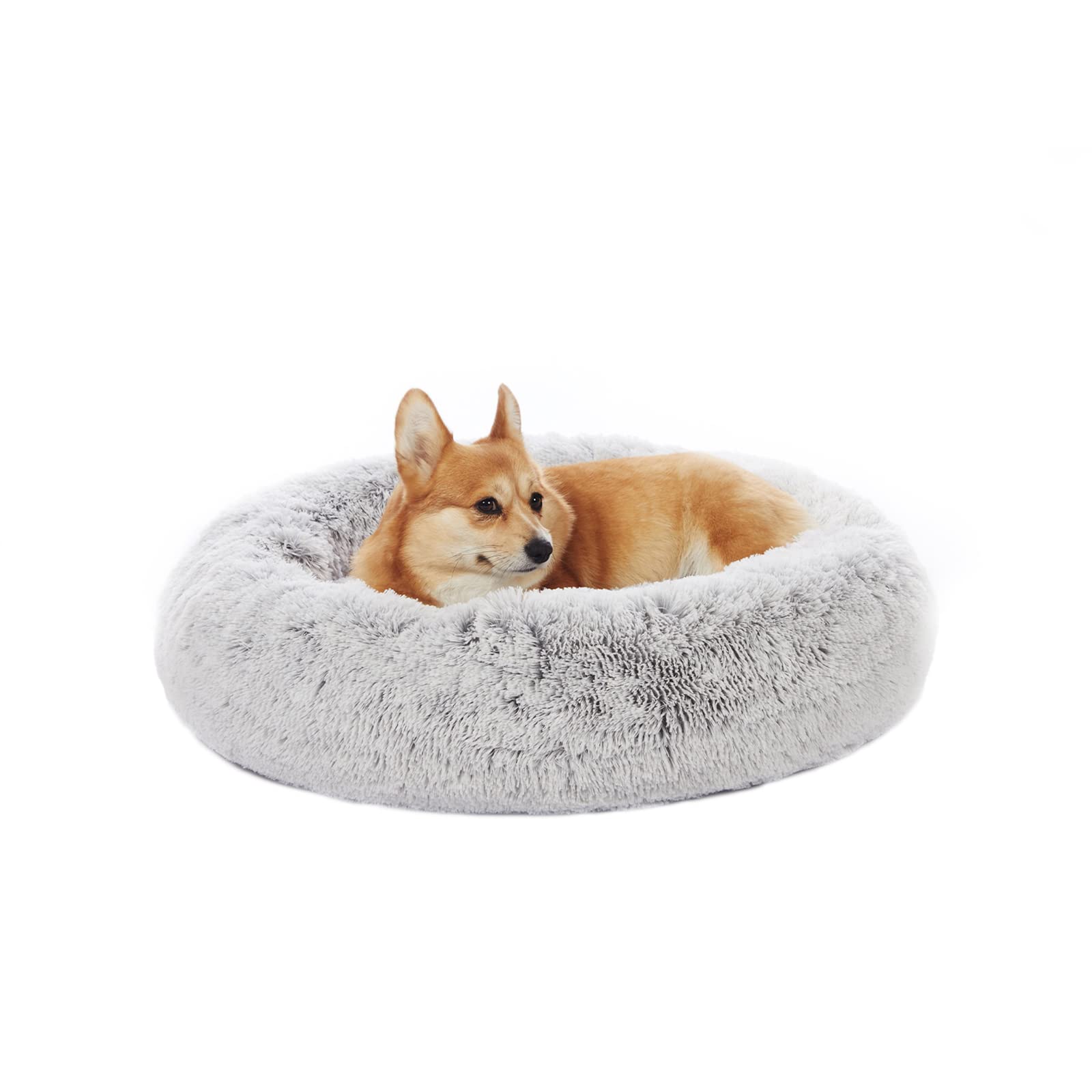 Bedfolks Calming Donut Dog Bed, 45-Inch Round Plush Anti-Anxiety Dog Bed, Washable with Non-Slip Bottom (Pink, Extra Large)