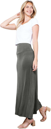Azules Women's Maxi Skirt: Elegant, Soft, Stretchy Flowy Rayon Boho, High Waist Fold Over – Versatile for Any Occasion.
