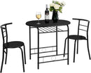 VINGLI 3 Piece Dining Set,Small Kitchen Table Set for 2,Breakfast Table Set,Kitchen Wooden Table and 2 Chairs for Small Space/Dining Room/Apartment,Metal Frame,Wine Rack,White&Light Oak