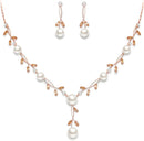 EVER FAITH Wedding Pearl Jewelry for Bride CZ Crystal Simulated Pearls Floral Vine Filigree Bridal Necklace Earrings Set