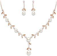 EVER FAITH Wedding Pearl Jewelry for Bride CZ Crystal Simulated Pearls Floral Vine Filigree Bridal Necklace Earrings Set